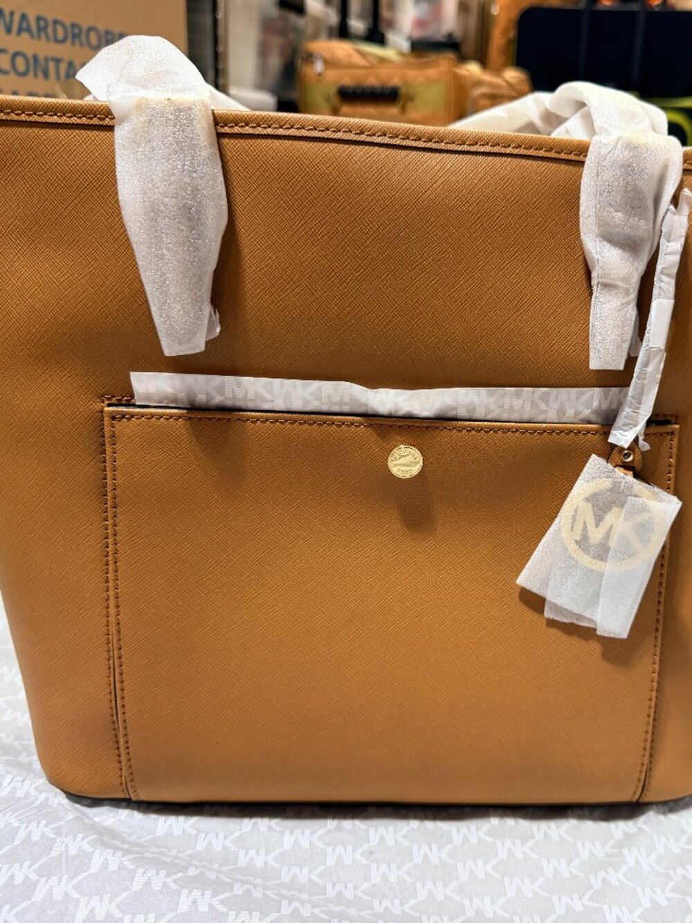 Michael Kors Jet Set Saffiano Leather Large Snap Pocket Tote Shoulder Bag, Acorn